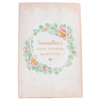 Babydusche Eucalyptus Blätter Blumenkronen Peach Mittlere Geschenktüte