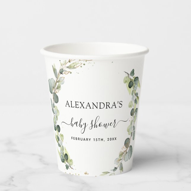 Babydusche Eucalyptus Greenery Boho Paper Cups Pappbecher (Vorderseite)