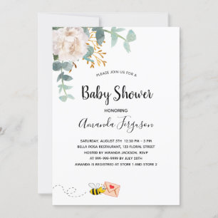Babydusche eucalyptus weiße Blütenmutter zu Biene Einladung