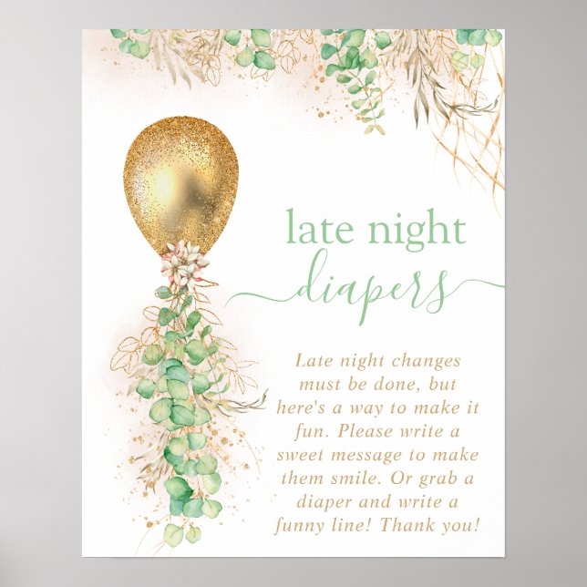 Babydusche Eukalyptus Ballon Spätnachtsspuren Poster (Vorne)