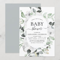 Babydusche Eukalyptus Floral Weiße Rosen Grünpflan