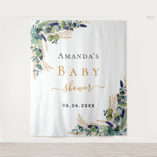 Babydusche Eukalyptusgrün, goldenes Monogramm Wandteppich