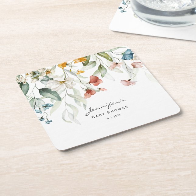 Babydusche, farbenfrohe Stillleben, Blumentropfen, Rechteckiger Pappuntersetzer (angewinkelt)