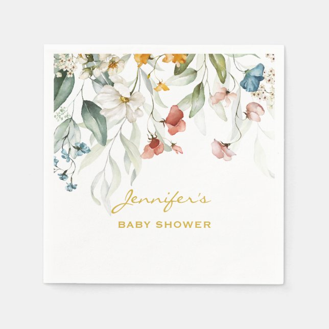 Babydusche farbenfroher Garten Florals Std Cocktai Serviette (Vorderseite)