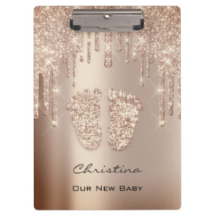 Babydusche Feet Boy Girl Name Danke Rose Gold Klemmbrett