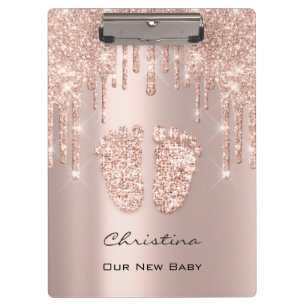 Babydusche Feet Boy Girl Name Danke Rose Gold Klemmbrett