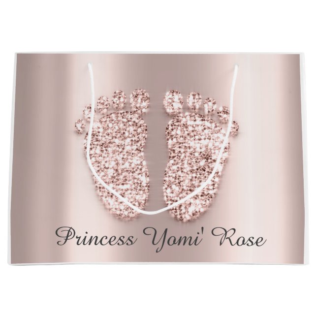 Babydusche Feet Boy Girl Name Rose Princess Große Geschenktüte (Vorderseite)