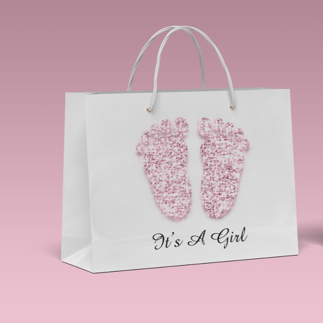 Babydusche Feet Es ist ein Junge Mädchen rosa Weiß Große Geschenktüte (Von Creator hochgeladen)