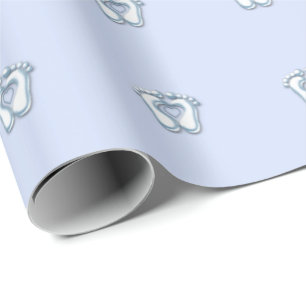Babydusche Feet Heart Blue Pastel Geschenkpapier
