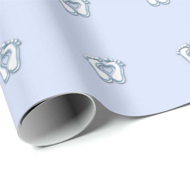 Babydusche Feet Heart Blue Pastel Geschenkpapier (Rolleneckpunkt)