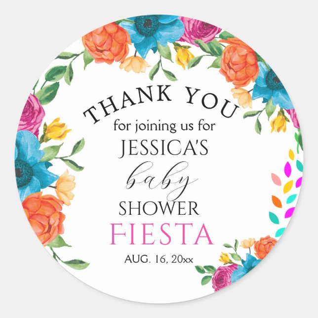 Babydusche Fiesta Floral Gastgeschenk Sticker (Vorderseite)