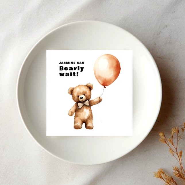 Babydusche für Befürs Warten Papier Napkin Serviette (we can bearly wait modern minimal modern teddy bear desgin all on a crisp white background)