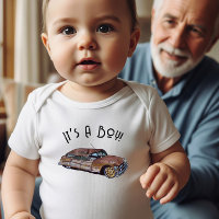 Babydusche für einen Jungen mit alter Autoabbild a