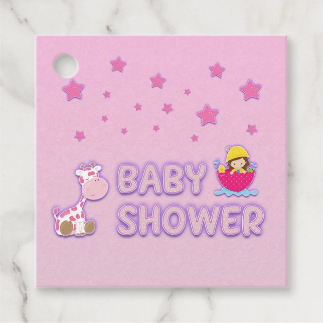 Babydusche für Girl Stars und Giraffen Geschenkanhänger (Vorderseite)