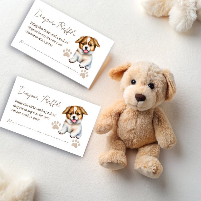 Babydusche für Hunde Begleitkarte (Puppy dog themed baby shower diaper raffle enclosure card cute puppy raffle tickets )