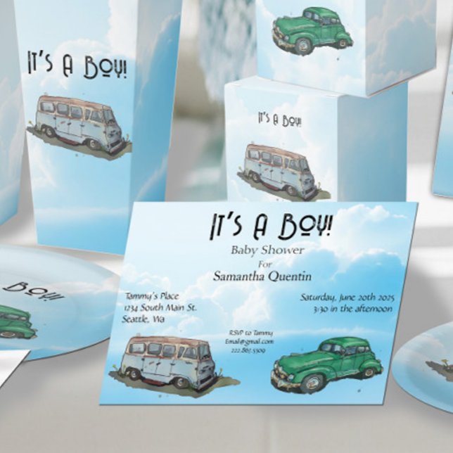 Babydusche für Junge, Van und Limousine Einladung (Von Creator hochgeladen)