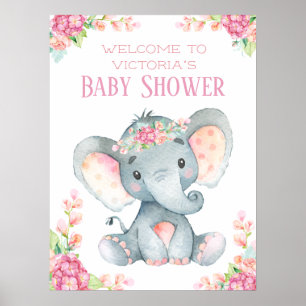Babydusche für Mädchen Elephant Begrüßungstisch Poster