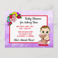 Babydusche für Mädchen, Red Bow Baby Postcard