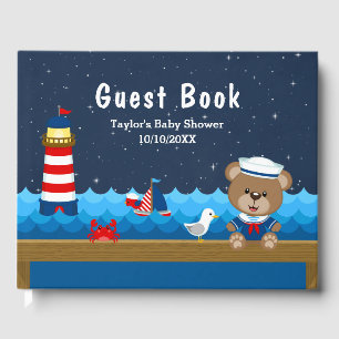Babydusche für Nautic Boy Bear Red und Navy Gästebuch