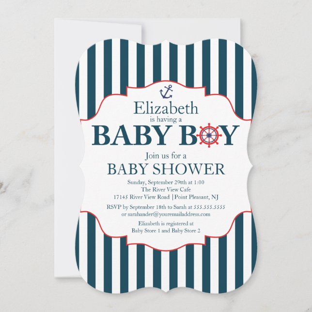 Babydusche für Nautical Anchor Boys Einladung (Vorderseite)