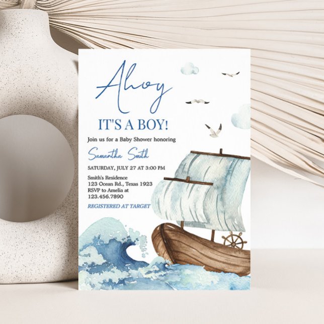 Babydusche für Nautical Boat Einladung (Ahoy It's A Boy Baby Shower Invitation)