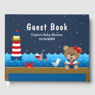 Babydusche für Nautical Girl Bear Red und Navy Gästebuch