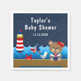 Babydusche für Nautical Girl Bear Red und Navy Serviette
