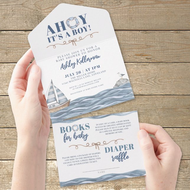 Babydusche für Nautical Ocean Boy All In One Einladung (Nautical Ocean Boy Baby Shower All in One Invitation)