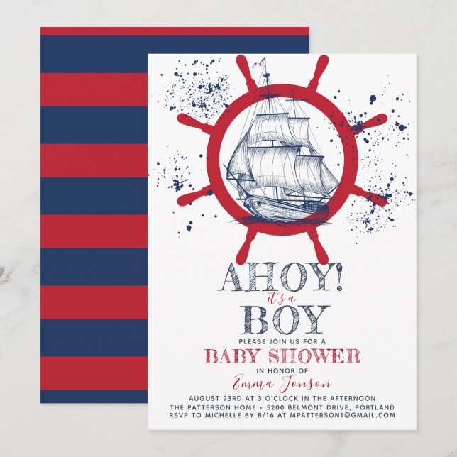Babydusche für Nautical Sailor Einladung (Vorne/Hinten)