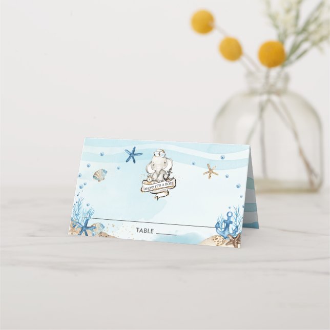 Babydusche für Nautische Elefanten Platzkarte (Vorderseite)