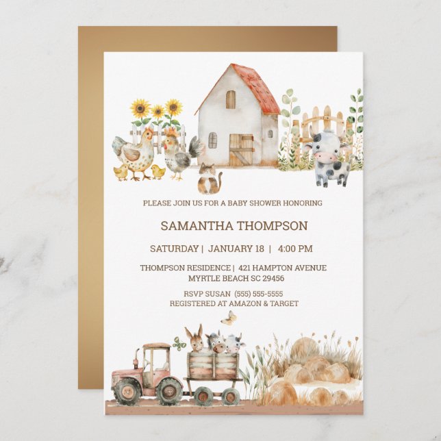 Babydusche für Nutztiere Einladung (Vorne/Hinten)