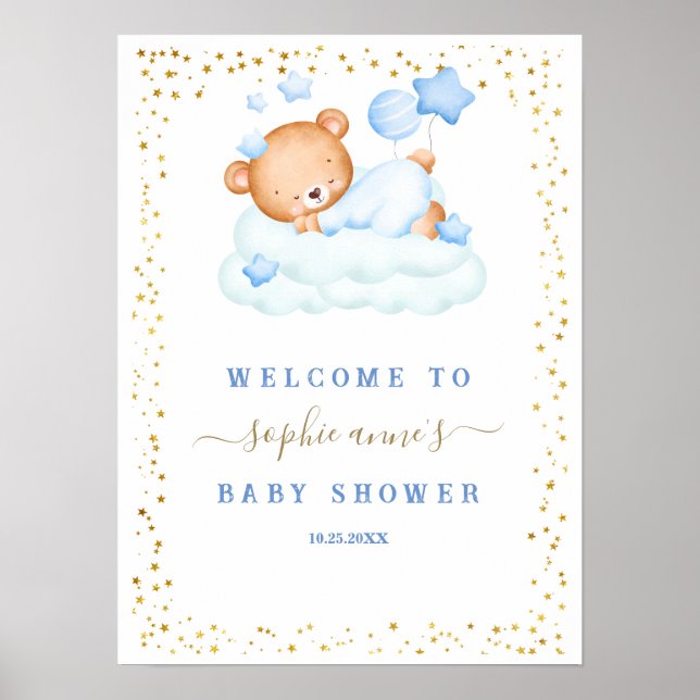 Babydusche für Sleepy Bärenjunge Begrüßungszeichen Poster (Vorne)
