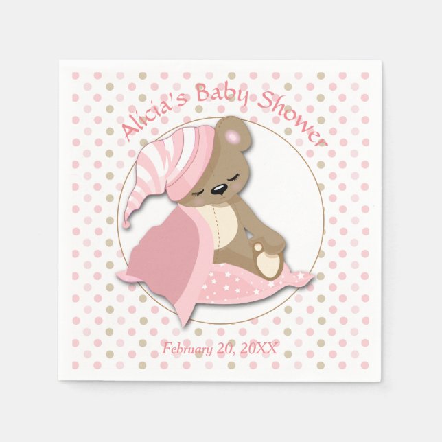 Babydusche für Sleepy Bear Girl Serviette (Vorderseite)