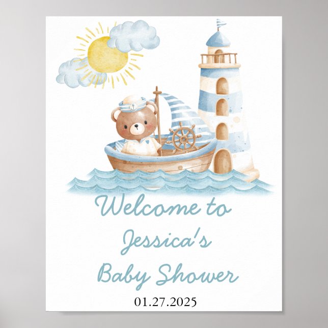 Babydusche für Wasserfarbenboote mit Nautic Bear W Poster (Vorne)
