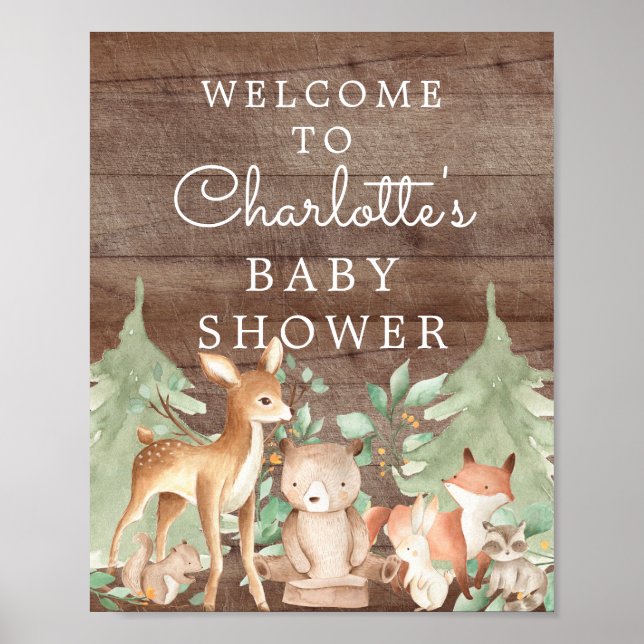 Babydusche für Woodland Tiere Begrüßungszeichen Poster (Vorne)