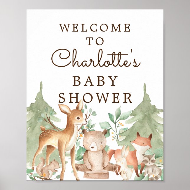 Babydusche für Woodland Tiere Begrüßungszeichen Poster (Vorne)