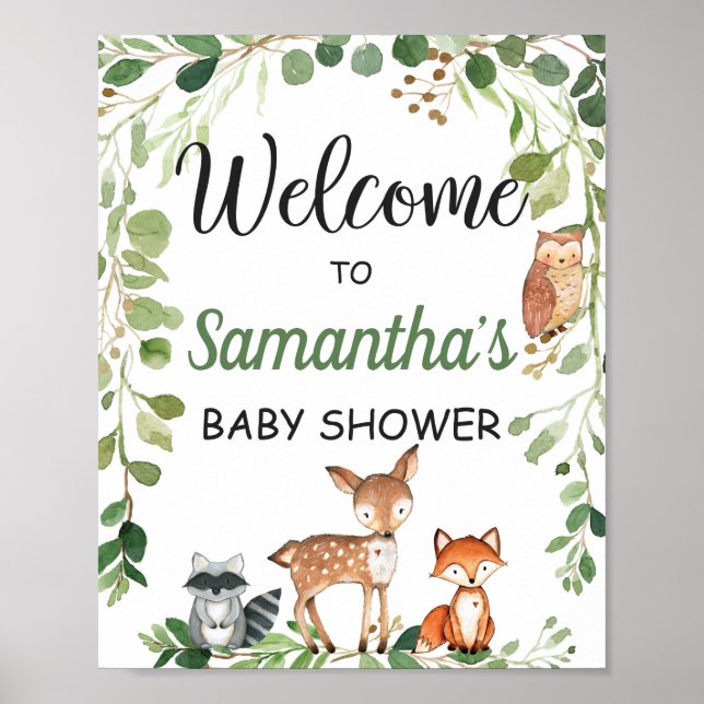 Babydusche für Woodland Tiere Begrüßungszeichen Poster (Vorne)