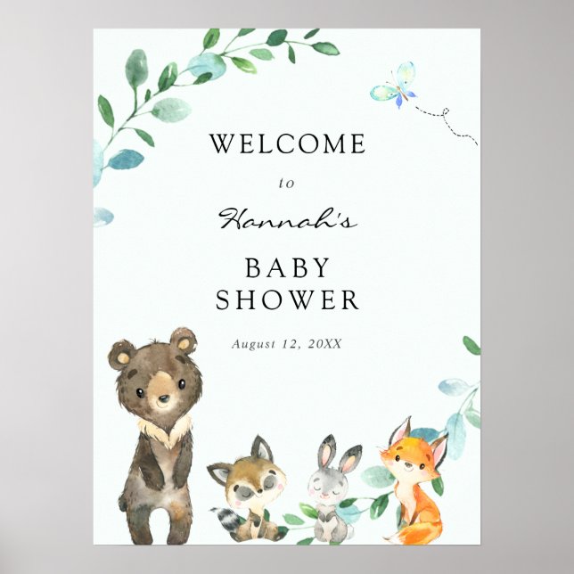 Babydusche für Woodland Tiere Begrüßungszeichen Poster (Vorne)