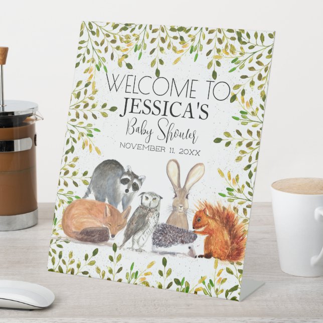 Babydusche für Woodland Tiere Begrüßungszeichen Sockelschild (In Situ)