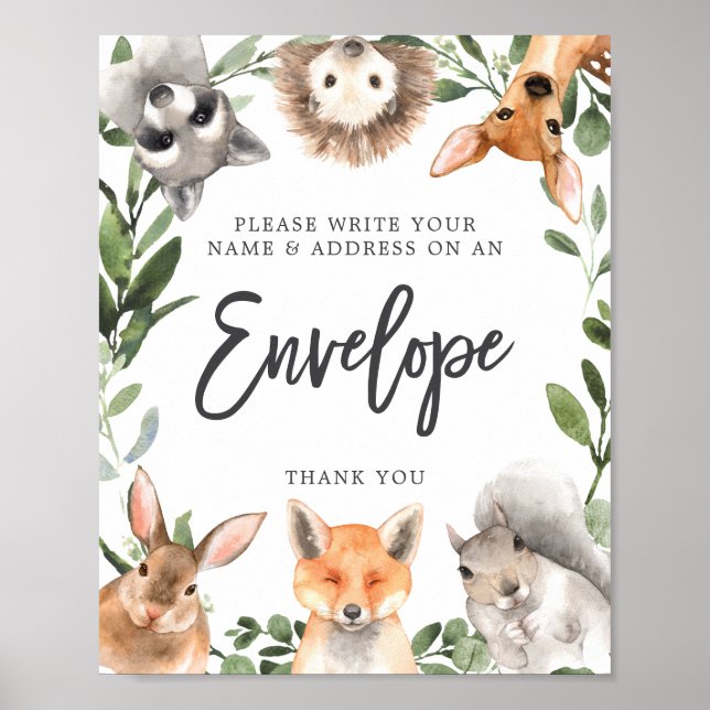 Babydusche für Woodland-Tiere - Zeichen für den Um Poster (Vorne)