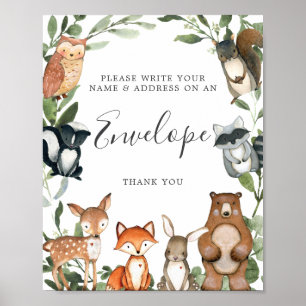 Babydusche für Woodland-Tiere - Zeichen für den Um Poster