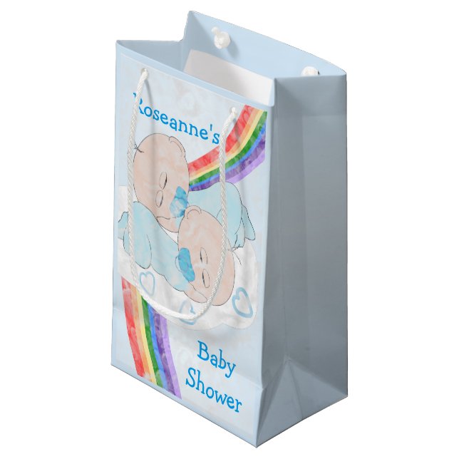 Babydusche für zwei Boys Kleine Geschenktüte (Vorderseite Schrägansicht)