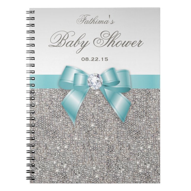 Babydusche Gästebuch Imitate Silver Sequins Aquama Notizblock (Vorderseite)