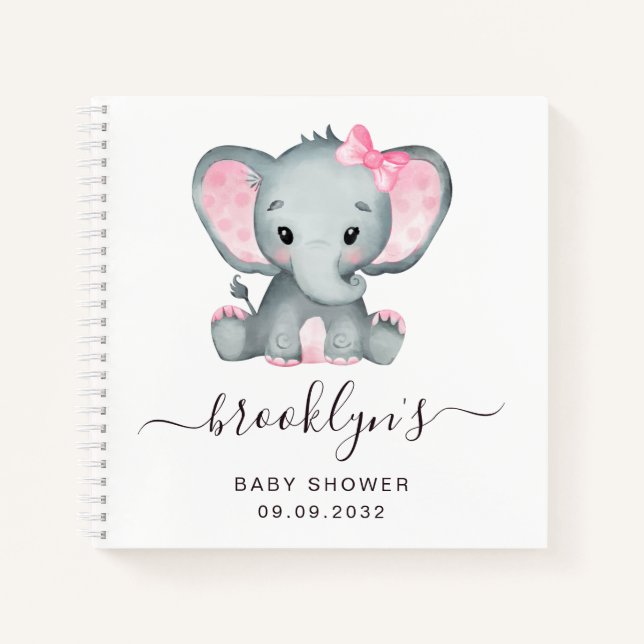 Babydusche Gästebuch | Rosa Elefant Notizbuch (Vorderseite)