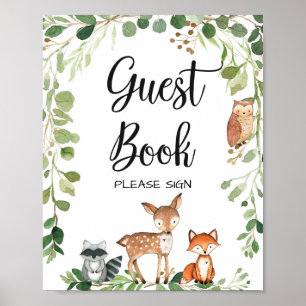 Babydusche-Gästebuchsignatur von Woodland Animals Poster