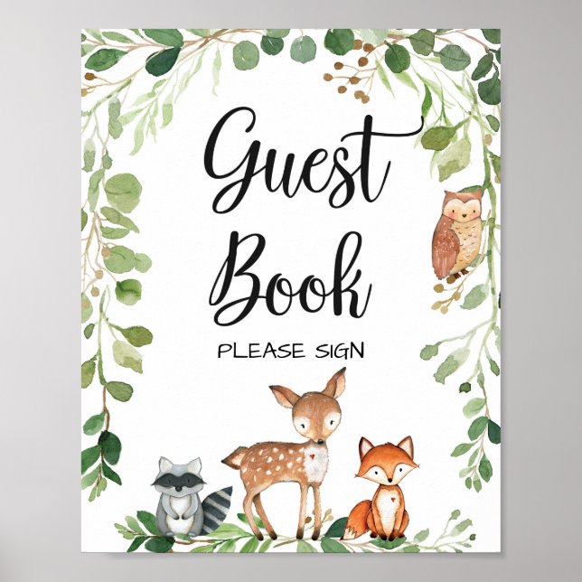 Babydusche-Gästebuchsignatur von Woodland Animals Poster (Vorne)