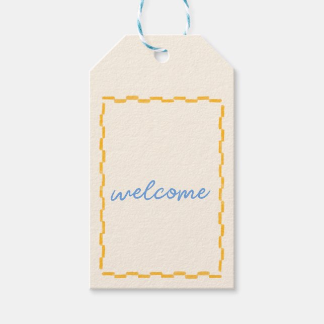 Babydusche Gelb und blau Geschenkanhänger (Vorderseite)