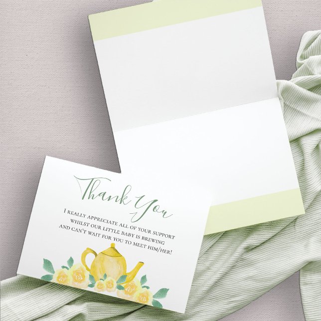Babydusche Gelbe Wasserfarbe Blumenkohl Teekanne Dankeskarte (Yellow Teapot Baby Shower thank you card)