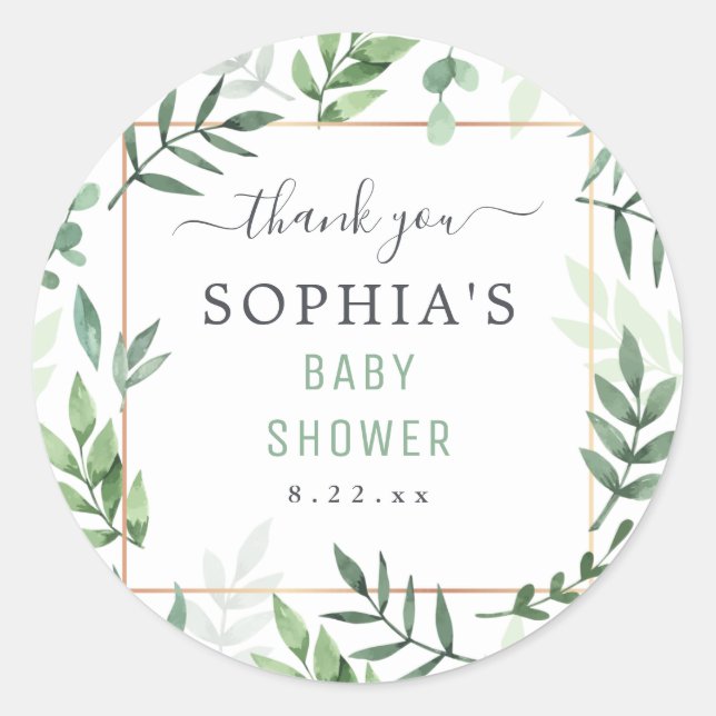 Babydusche Geschlecht neutrale botanische Wasserfa Runder Aufkleber (Vorderseite)