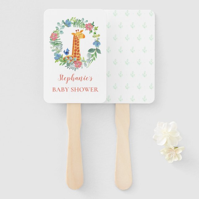 Babydusche Giraffe Blumenreath Personalisiert Fächer (Vorne und Hinten)